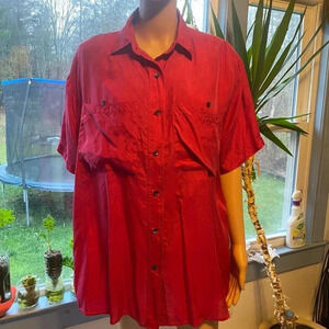 100% Silk Andrew Sport Buttons down Blouse Women Size M